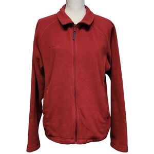 Columbia Red Fleece Jacket Womens Sz L Full‎ Zip Drawstring Waist Mock Neck